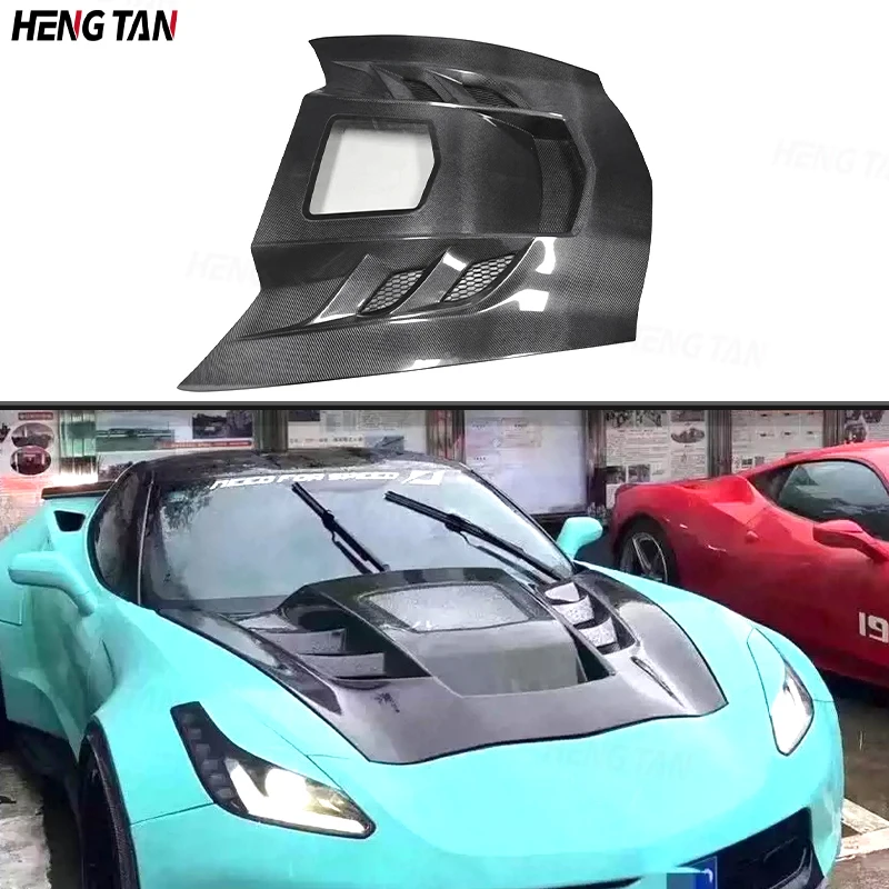 

Carbon Fiber For Chevrolet Corvette C7 2014-2018 Car Front Bumper Engine Cover Hood Bonnet Vent Parts Upgrade Body kit
