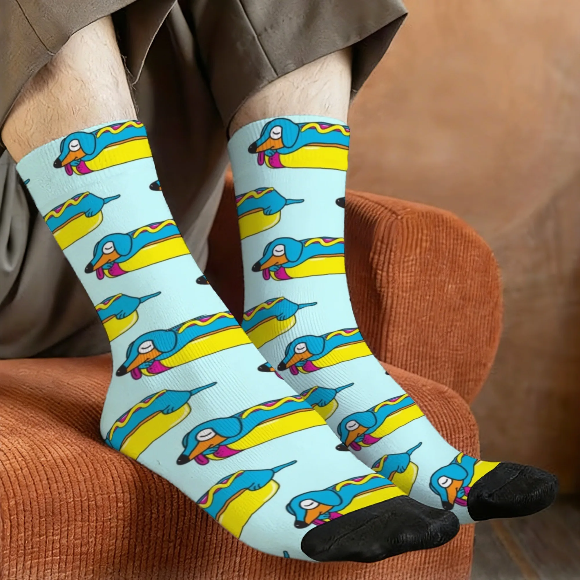 

Мужские забавные носки с таксой и хот-догом, подарки для любителей собак, новинка, носки с принтом всего тела, повседневная одежда для владельцев собак, забавный подарок