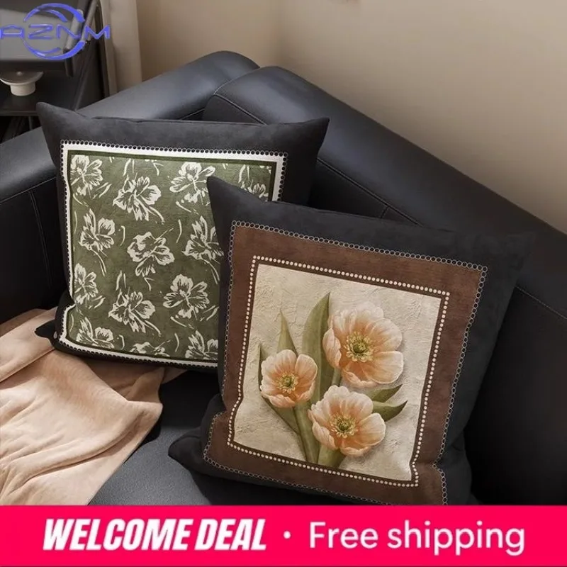Simple Retro New Chinese Sofa Living Room Pillow Cover Cushion Cover Bedroom Bay Window Bedside Pillow Square Pillowcase