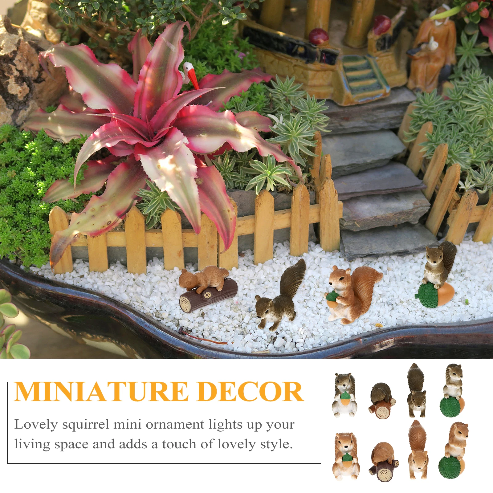 

8pcs Mini Squirrel Figurines Moss Landscape Decor Tiny Animal Statues PVC Crafts Bulk Toys Fairy Garden nament Set