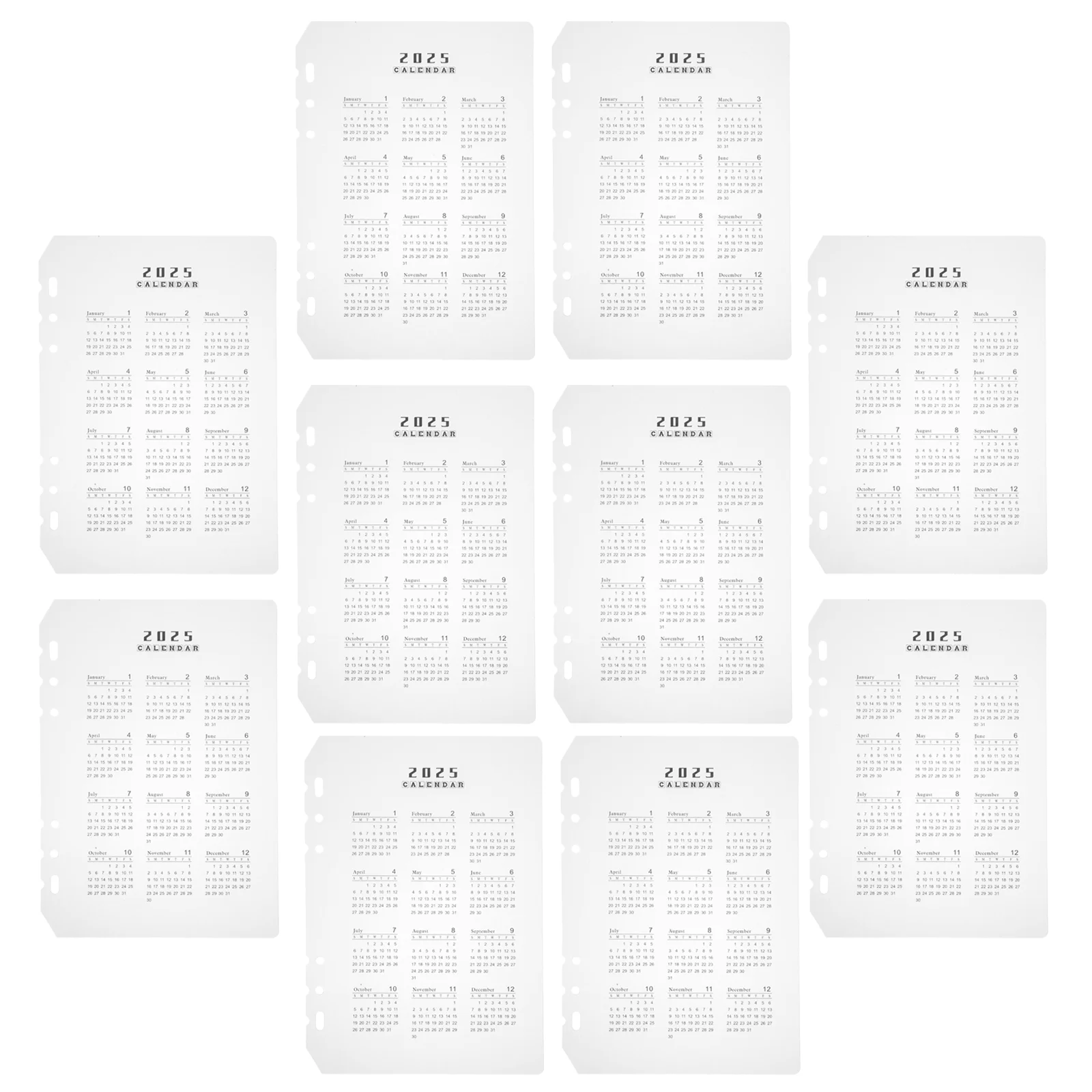 10 pçs 2025 calendário planejador recargas fosco moldura pastas inserções mensais divisor anual a5 notebook