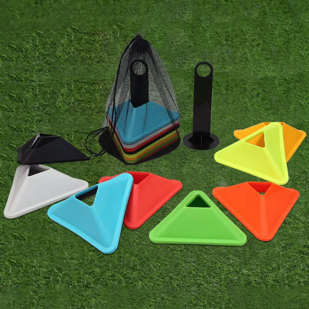 2 Pcs Triangle Marker Discs Bright Color Triangle Soccer Training Signs with Hole Soccer Roadblocks Football Training Markers