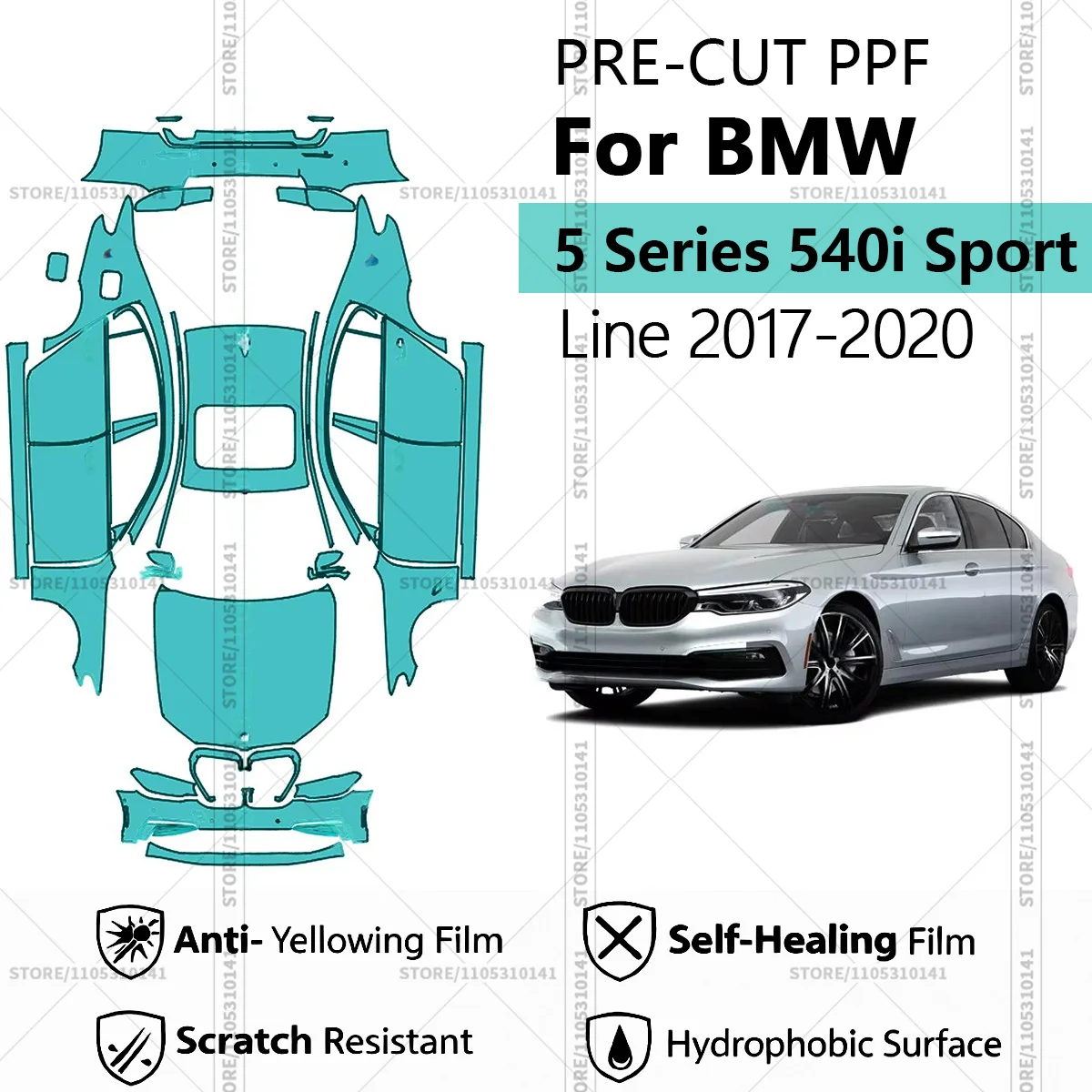 

Pre-Cut Paint Protection Film PPF Transparent Car Film Automotive PPF For BMW 5 Series 540i Sport Line 2017-2020 Full Vehicle