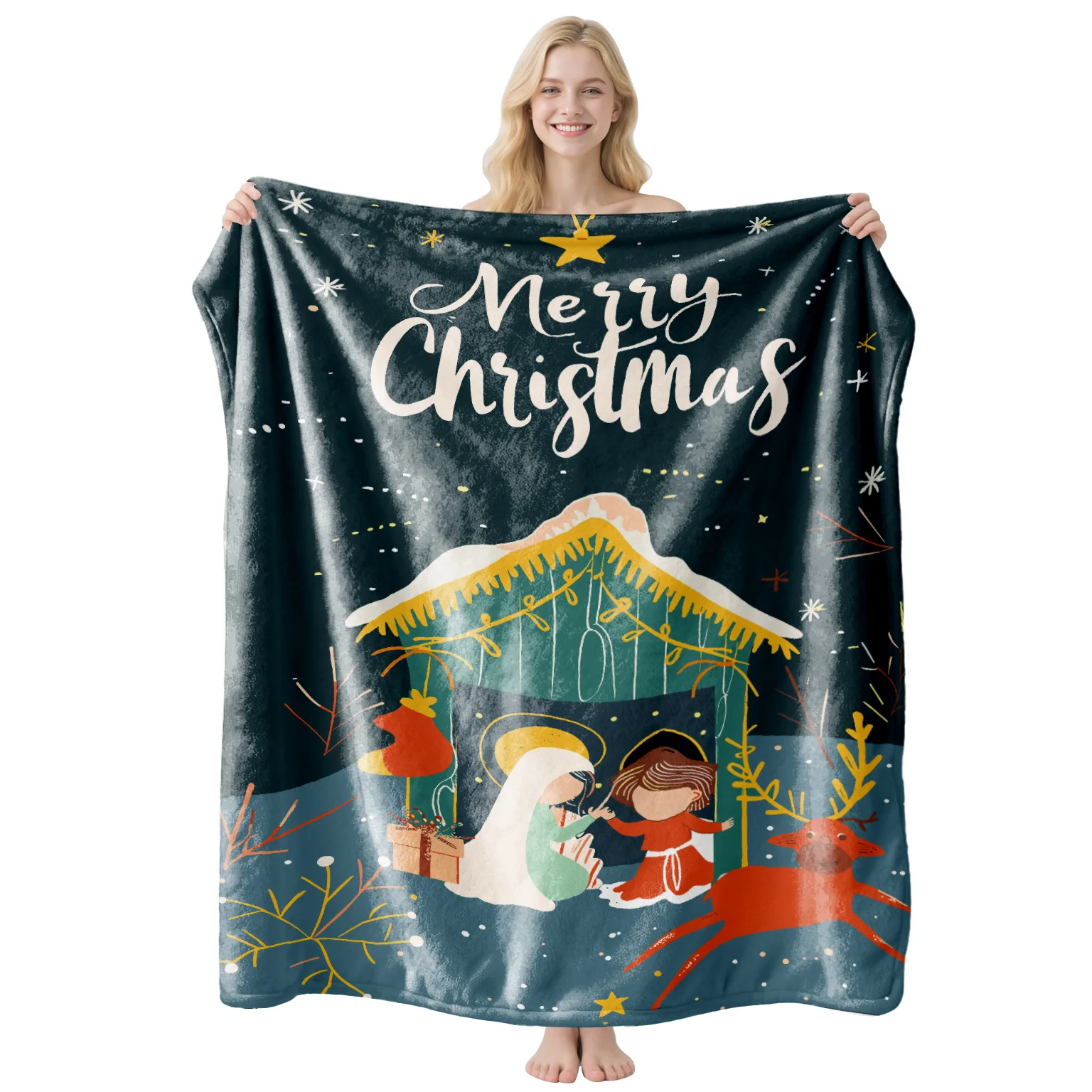 Throw Blanket Christmas Nativity Manger Holy Family Print Cozy Bedding Sofa Blankets Winter Holiday Decor Xmas Gift Blanket