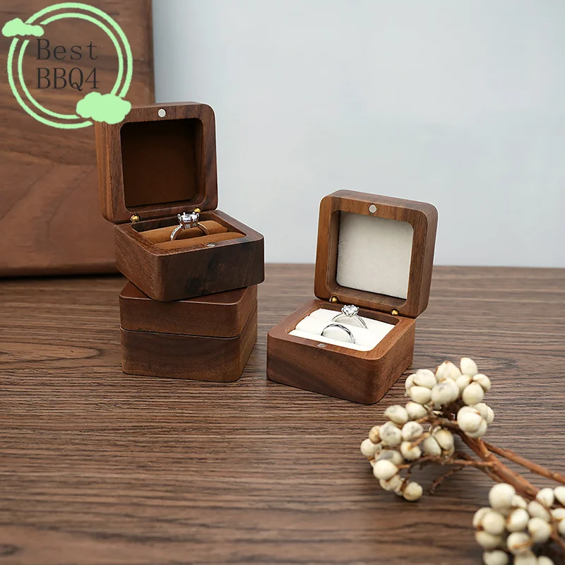 (1BBQ4)Wooden Jewelry Organizer Box  Perfect As Wedding Ring Box, Earring Holder, Rings Case Small Gift Package Box For Jewelry