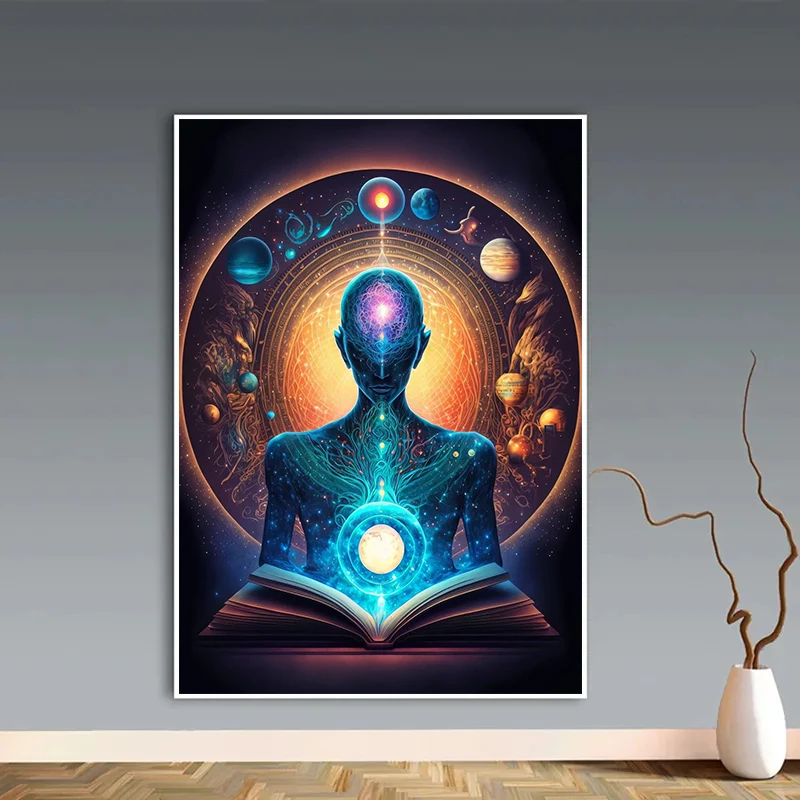 لوحة قماشية فنية للدين كلاسيكية ، ملصق على شكل شخصية مجردة ، أسرار الكون ، التأمل ، الشاكرات ، الهندي ، بوذا ، ديكور المنزل ، الطباعة #2