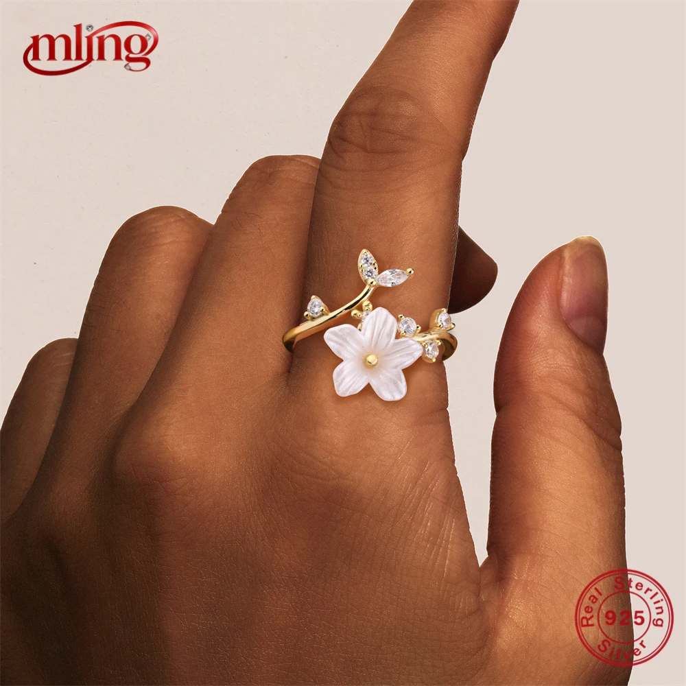 

MLING Luxurious Flower-shaped 925 Sterling Silver Horse Eye Zircon Open Ring For Women INS 18K Gold Plated Personalized Rings