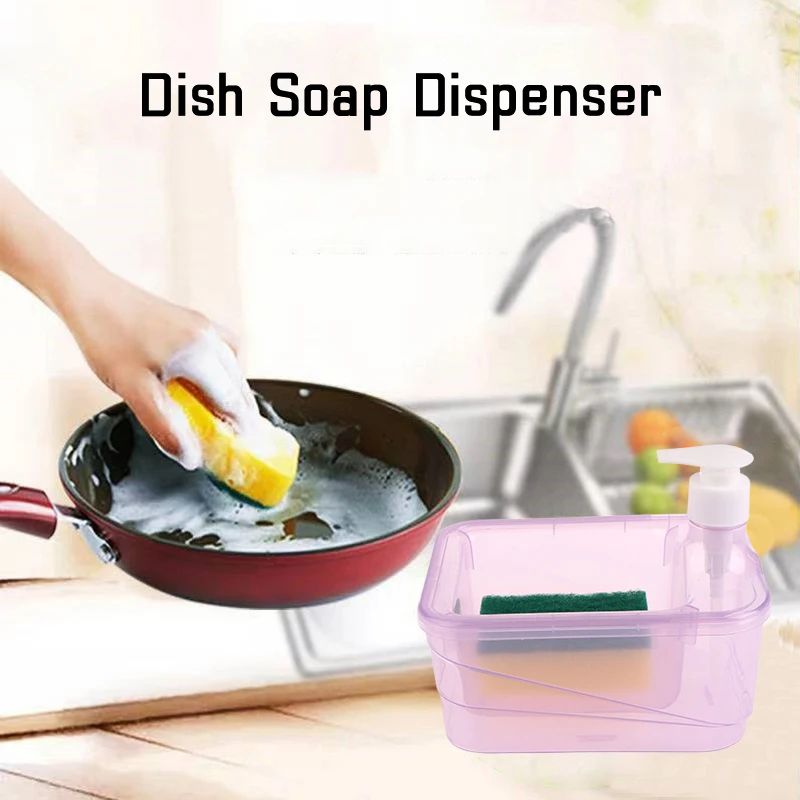 1Set Plastic With Sponge Kitchen Dishwashing Liquid Container Pump Soap Dispenser Kitchenware Cleaning Tool