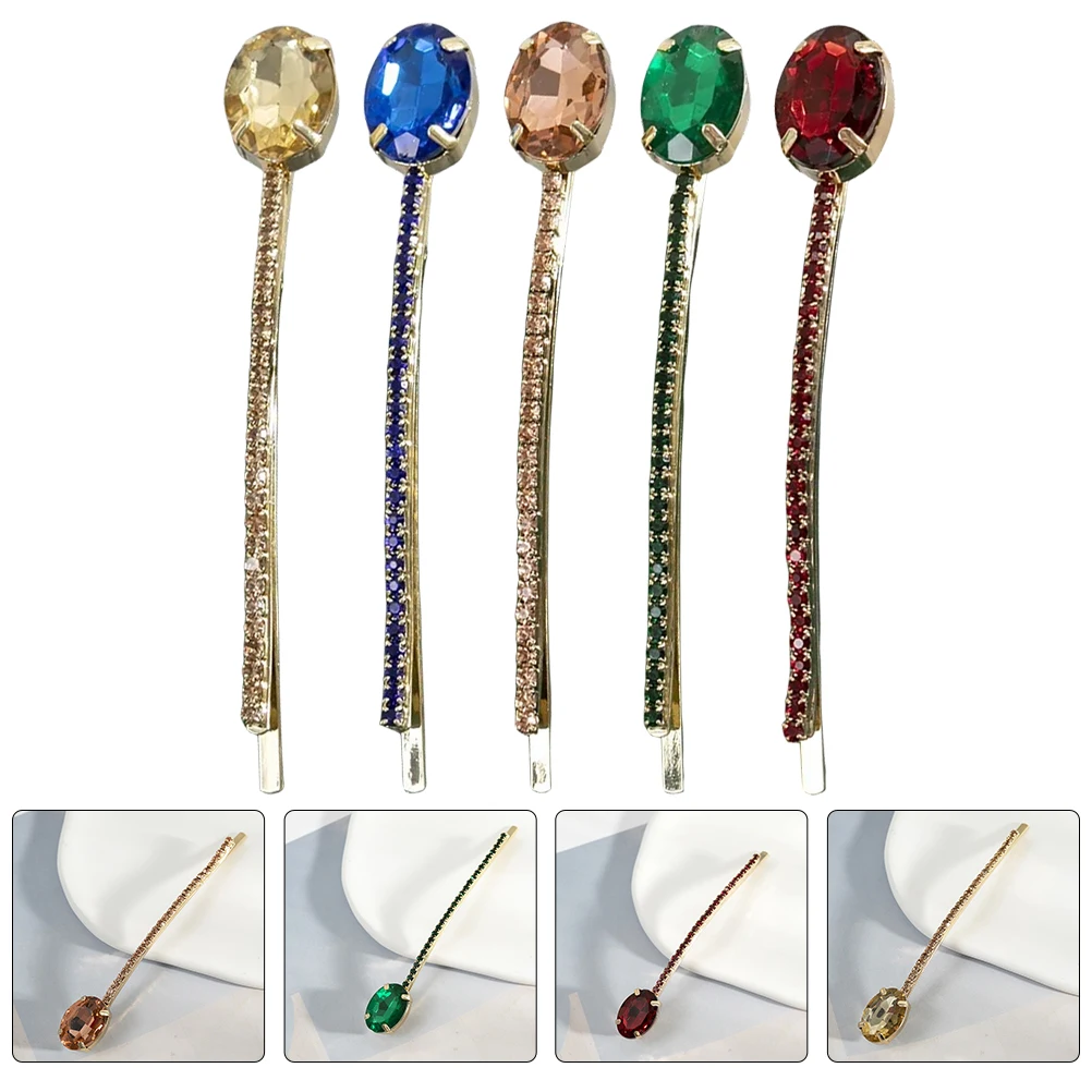 

5pcs Crystal Gemstone Hairpins Rhinestone Barrettes Decorative Bobby Pins for Women Styling Tools Thick Curly Hair Parties