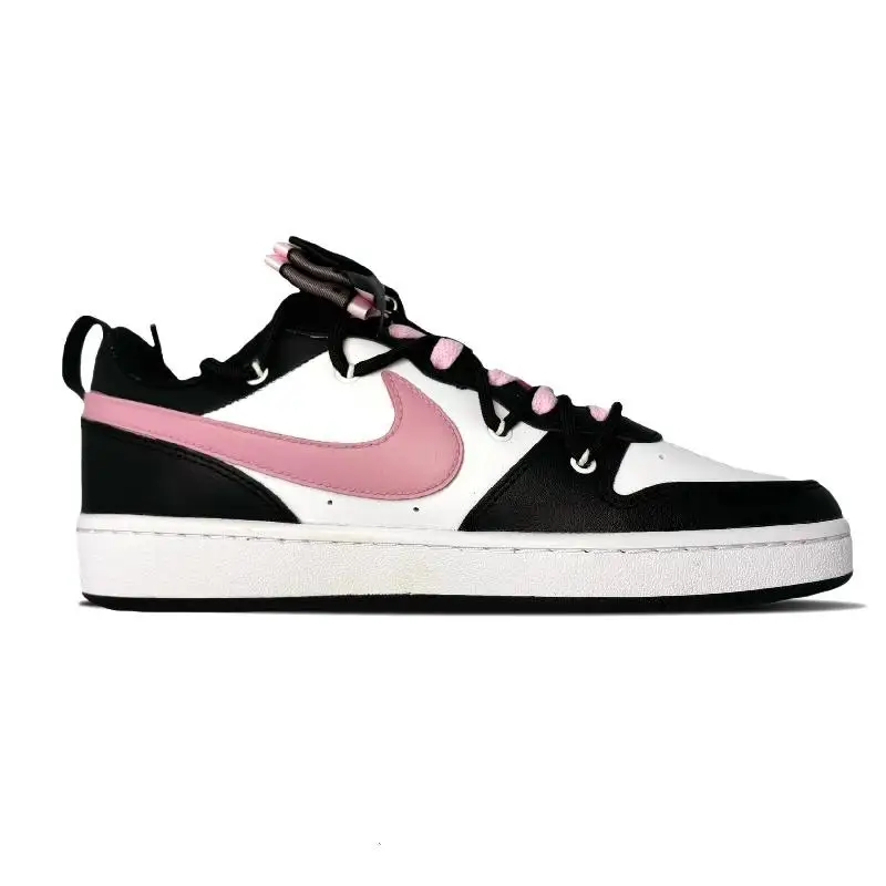 【Customize】Nike Court Borough Skateboarding Shoes Women's Low-top Black/pink Sneakers shoes BQ5448-115