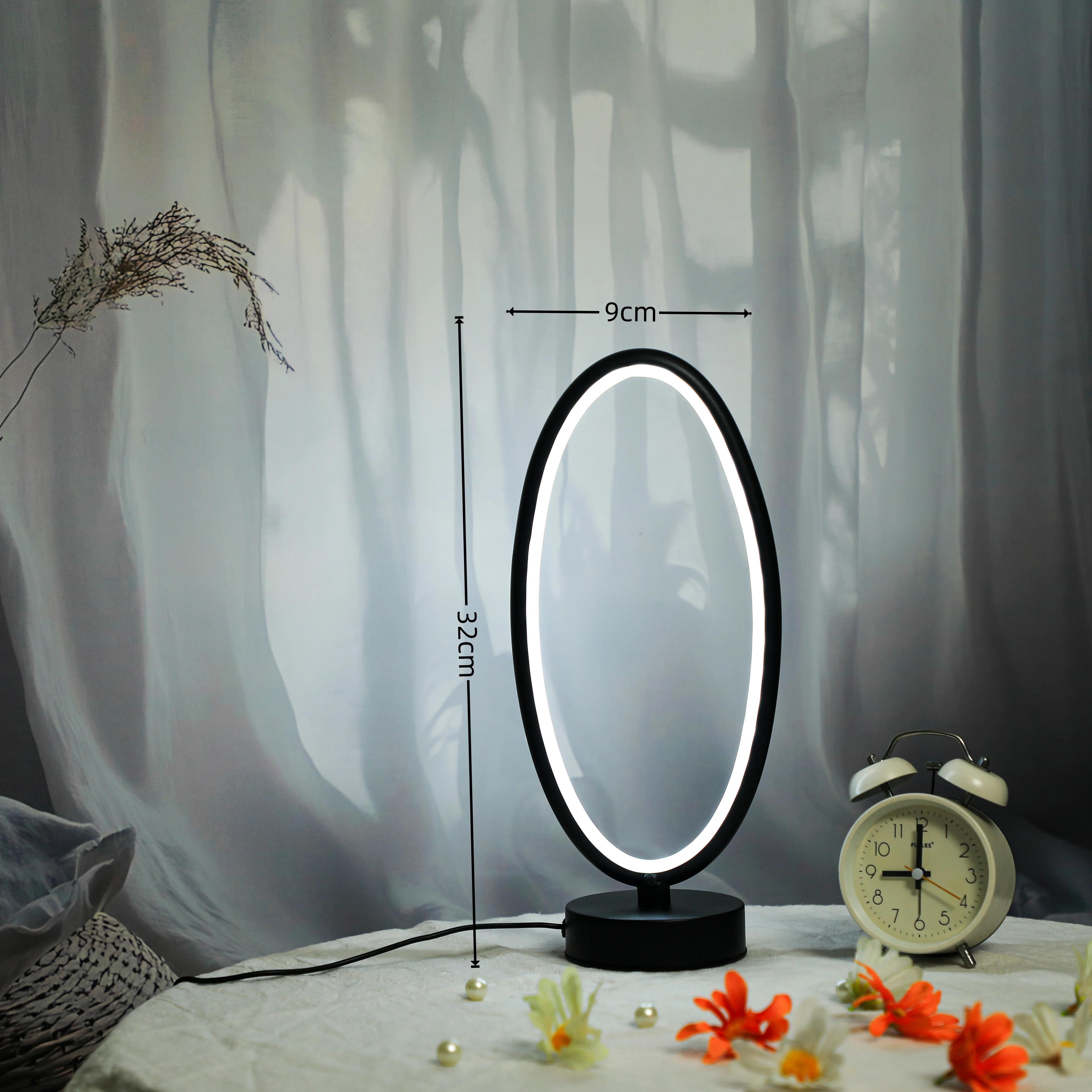 楕円形のリング型LEDテーブルランプ。USB電源で調光可能。 - Led Ring Light のレビューと価格