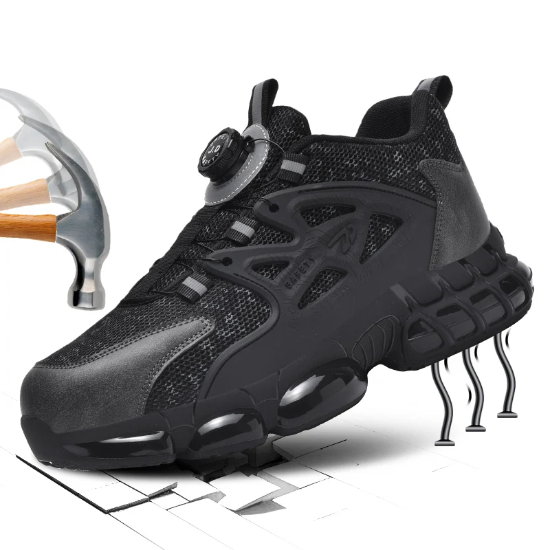 

Spring and Autumn Annals Men Rotary Buckle Work Protective Shoes Safety Industrial Puncture-Proof Anti-smash Steel Toe Shoes ﻿