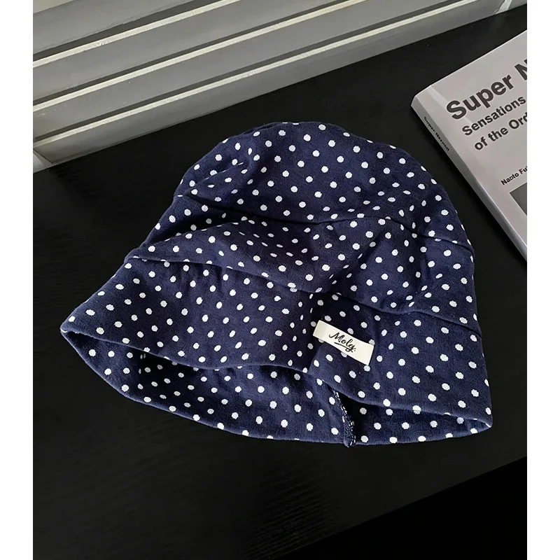 Koreanischer Stil Polka Dot Jacquard Pullover Mütze Herbst Nischenmode Vielseitige Ohrenschutz-Beanie-Kappen für Damen – Detail 3