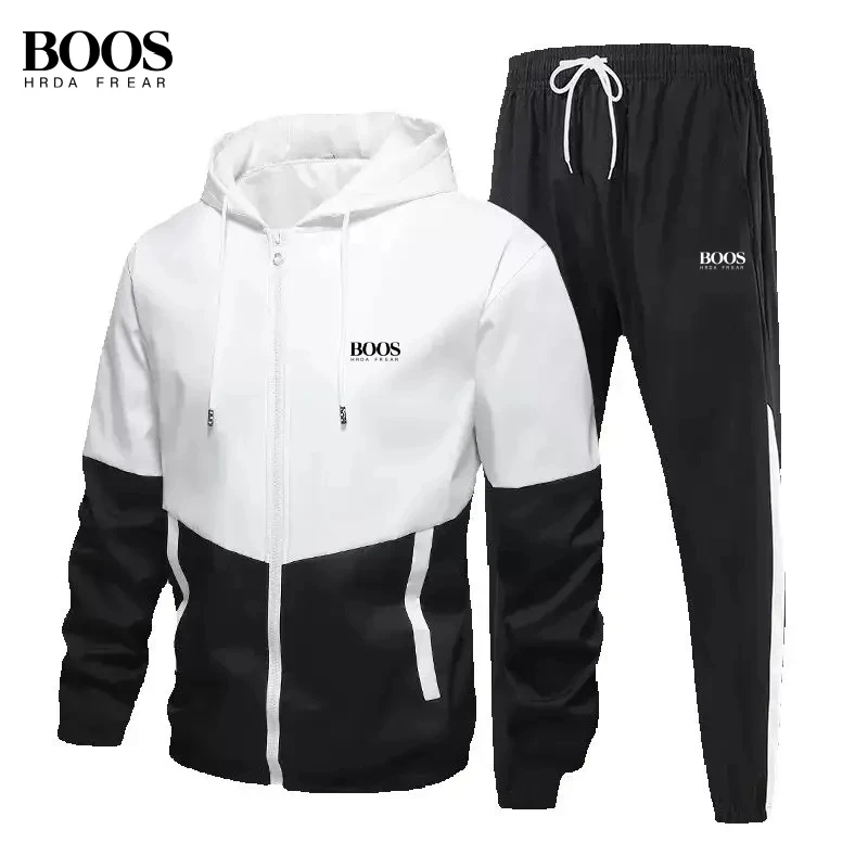 

Spring and Autumn Men's High Quality Hooded Jacket Casual Pants Set New Fashionable Sports Versatile Two Piece Set