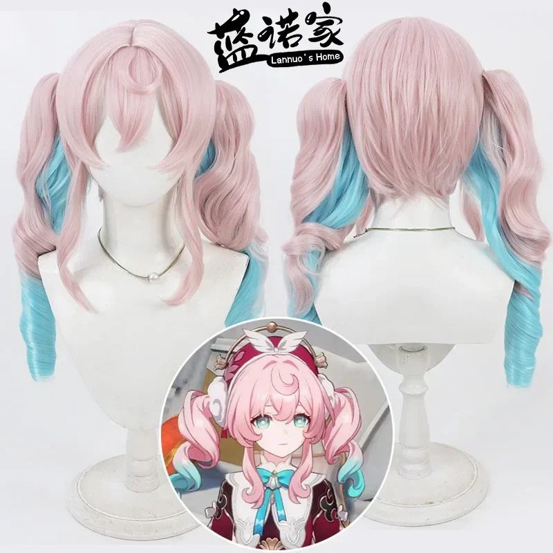 Honkai Star Rail Hyacine Cosplay Wig Pink Gradient Blue Curly Pigtails Hair Synthetic Wig Women Girls Party Halloween Amphoreus