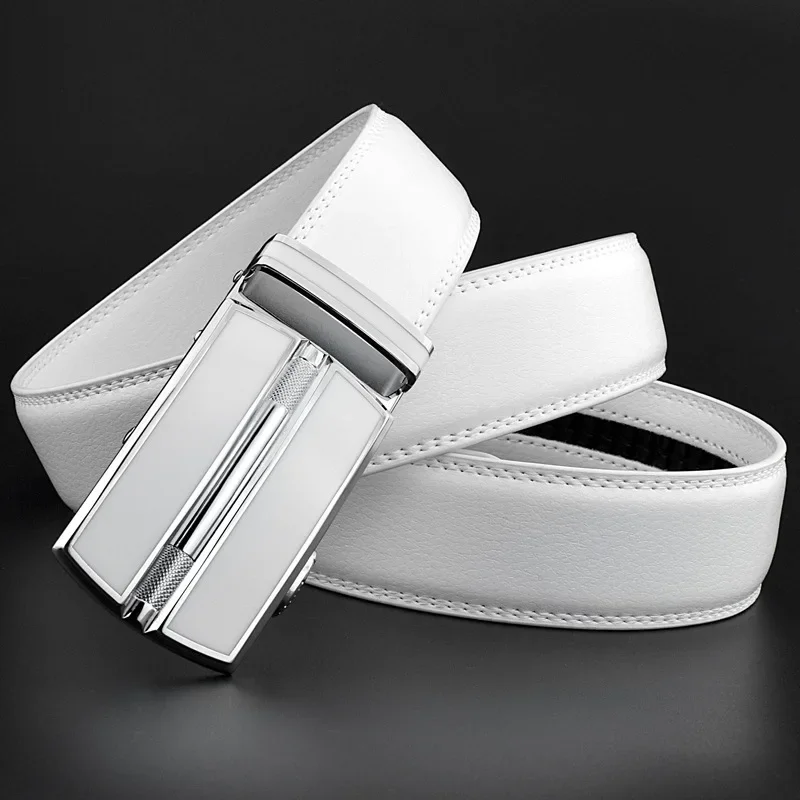 White Plus Size Men Leather Belt 130 140 150 160cm Real Cow Genuine Leather Automatic Buckle Cowskin Waist Straps for Jeans 2023