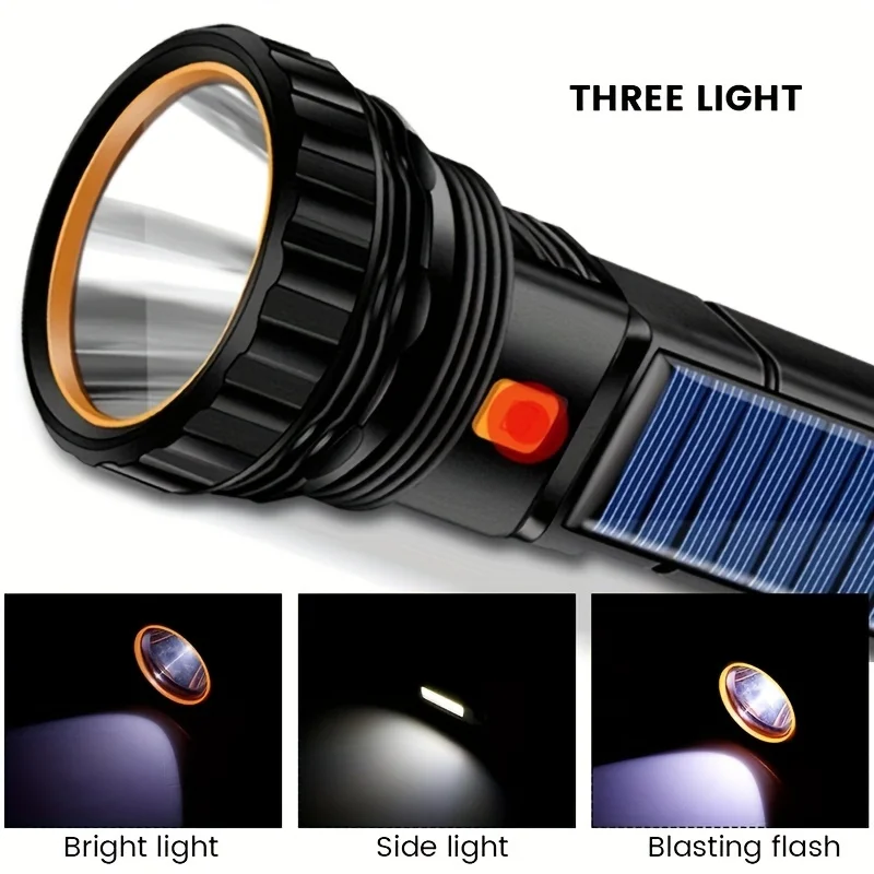 1pc Solar USB Rechargeable Flashlight Portable Waterproof and Ready for Any Adventure!