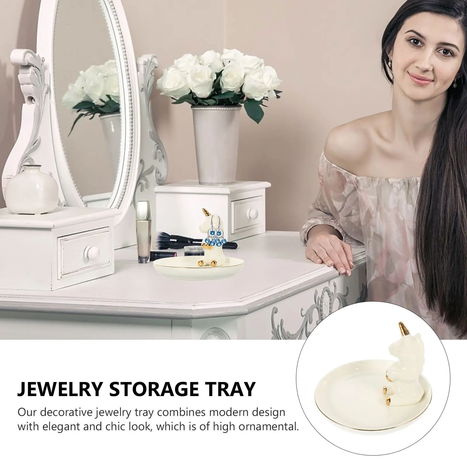 

Ceramic Jewelry Tray Decorative Multi-Function Ring Holder Stylish Jewelry Organizer Display Supply for Rings Bracelets Watches