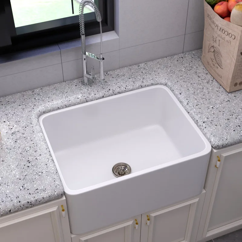 Vertical Smooth Double Sided Ceramic Sink Countertop Basin Dishwasher Basin Kitchen Embedded Large Vegetable Basin