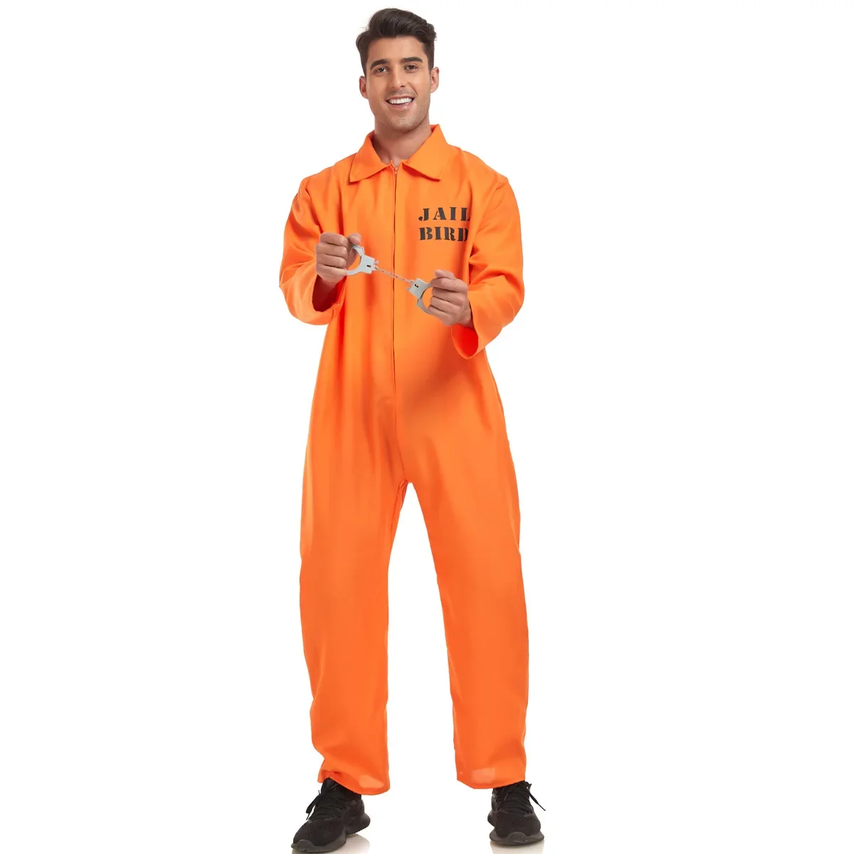 Halloween adulto prisioneiro cosplay trajes macacão laranja masculino