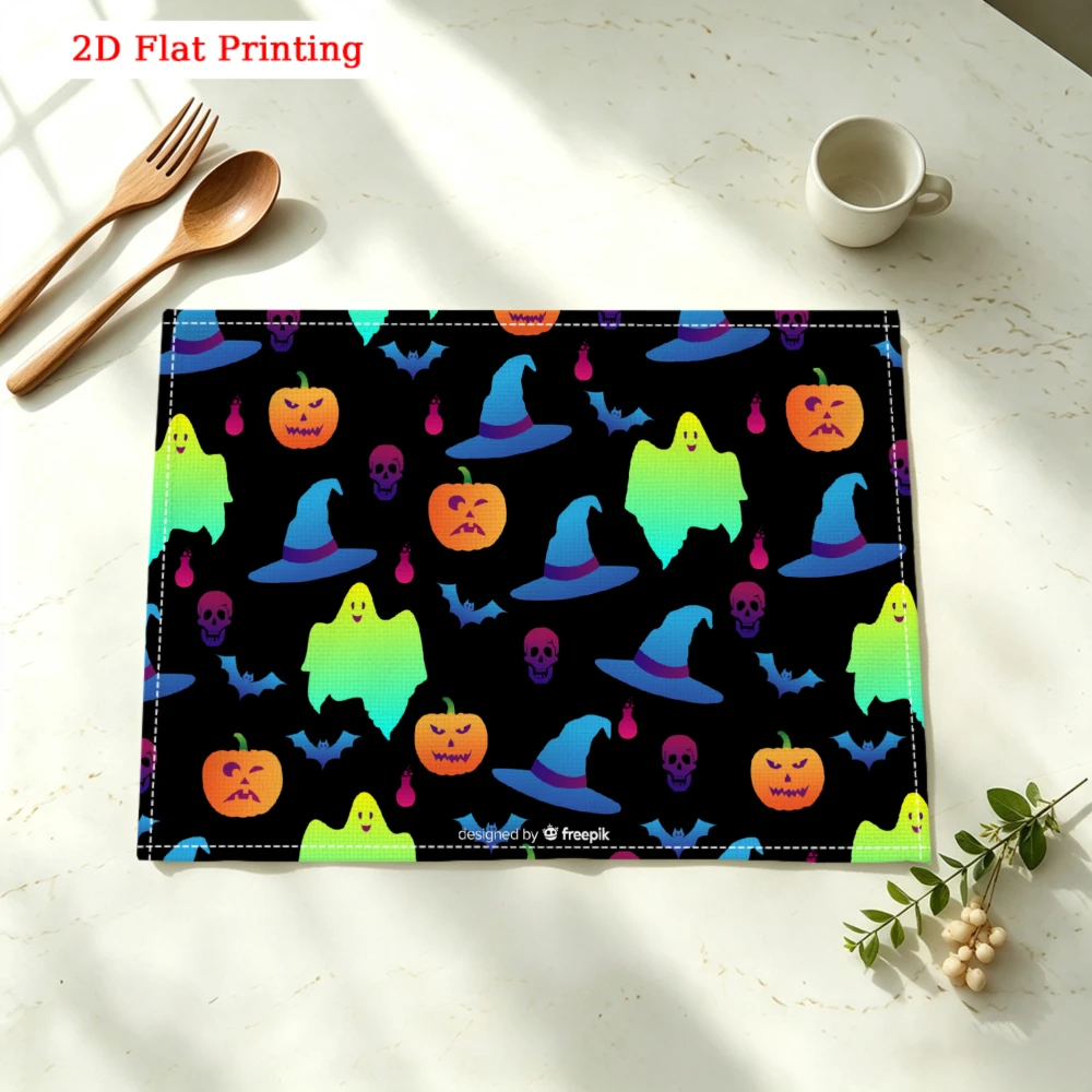 1Pc Halloween Placemat Black Witch Pumpkin Ghost Print Table Mat Kitchen Dining Decor Party Use 30X40Cm