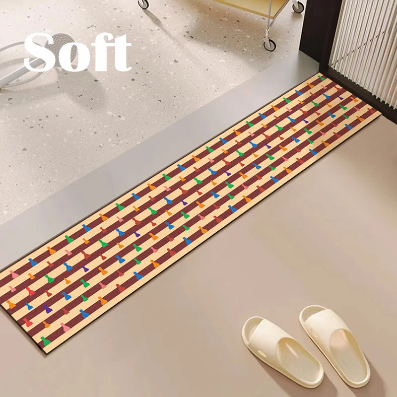 Bauhaus Color Block Door Mat Long Narrow Absorbent Bathroom Floor Rug Anti-Slip Entrance Threshold Mat Home Decor Modern Style