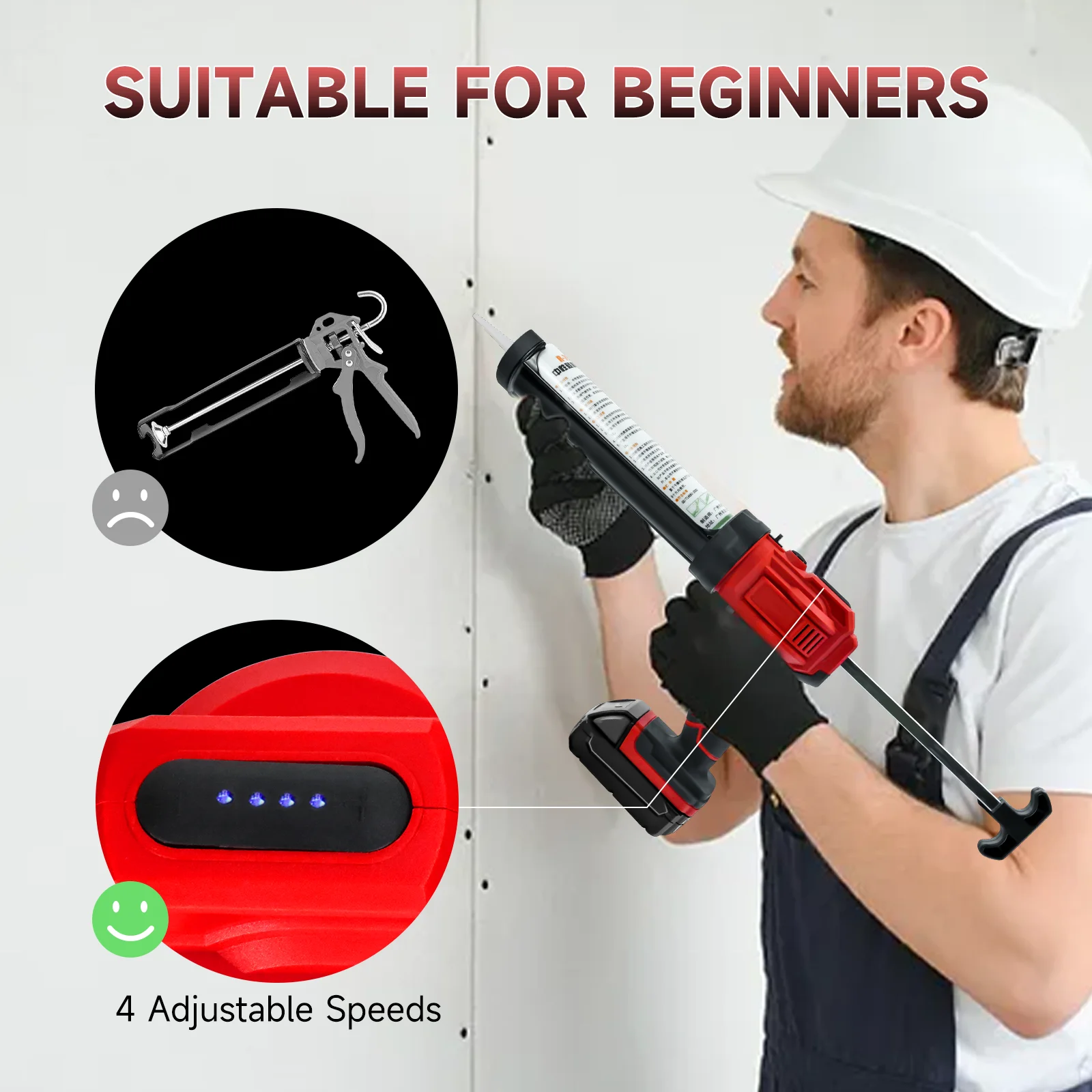 Electric Caulking Gun 10oz/300ml 4-Speeds Caulk Adhesive Gun Silicone Gun with LED Light for Milwaukee 18V Battery (No Battery) image 4