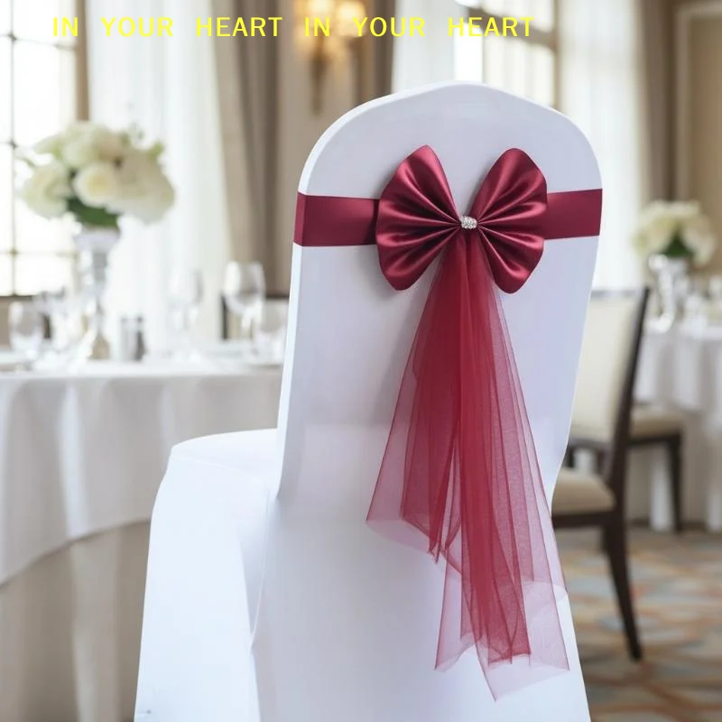 【X】Organza Ribbon Chair Bow Stretch Cover Elegant Chair Back Decoration for Weddings Parties Events