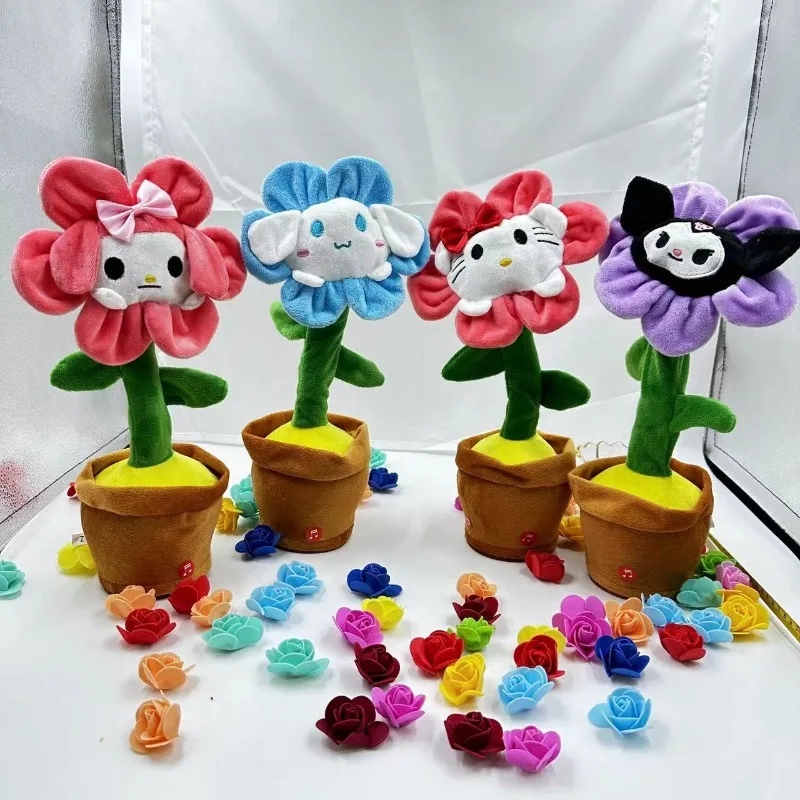 Sanrio Dancing Talking Cactus para niños, Kuromi Hello Kitty, canto, grabación de imitación, repetición de lo que dices, juguete divertido de girasol