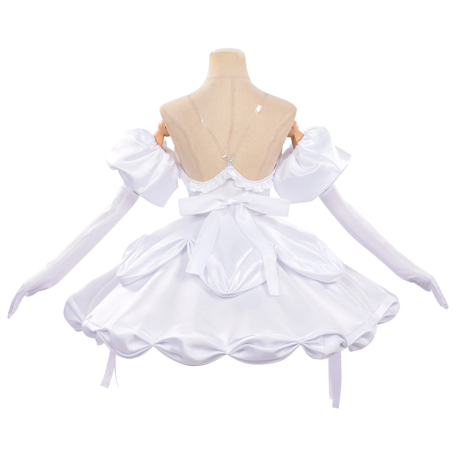 Sua Cosplay Costume Anime Girl White Satin Mini Dress Off Shoulder Puff Sleeve Halloween Carnival Party Uniform Set - view 2