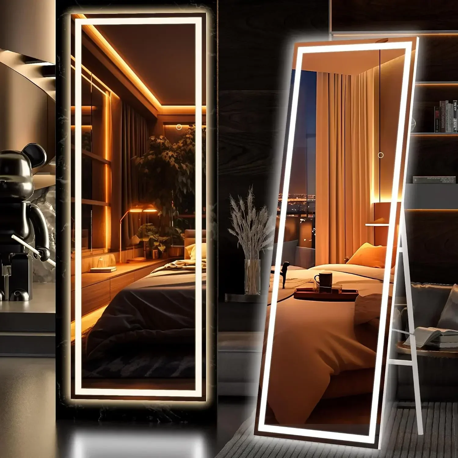 

Full Length Mirror with Lights, 65" x 21.7" LED Floor Mirror, Full Body Dressing Standing, Hanging Mounted Mirror for Living