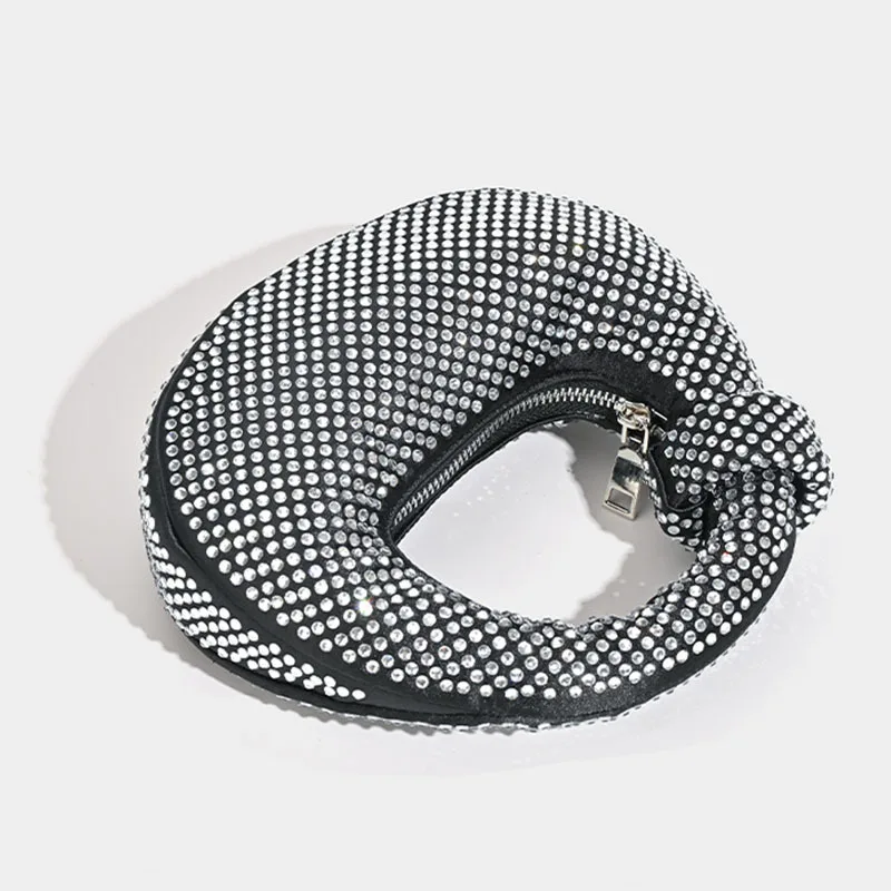 Small Niche Design Full Diamond Dumpling Bag Handbag Socialite Dinner Bag Casual Versatile Handbag Rhinestone Bag