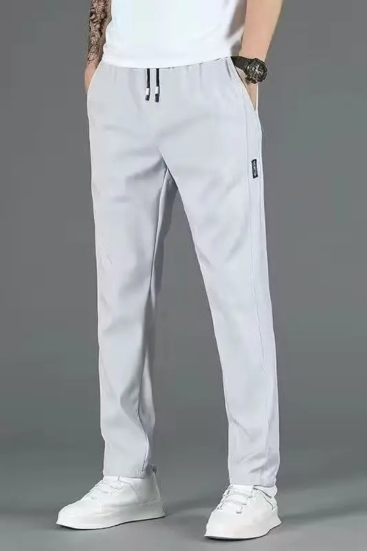 

2025 Men Summer New Ice Silk Casual Pants Thin Loose Fit Straight Trousers Quick Dry Sports Trendy