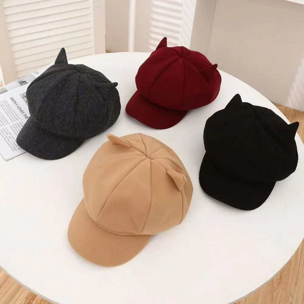 

Fashion Adjustment Cat Ear Hat Solid Color Cute Cat Ears British Beret Hat Comfortable To Wear 8 Panel Women Hat Painter
