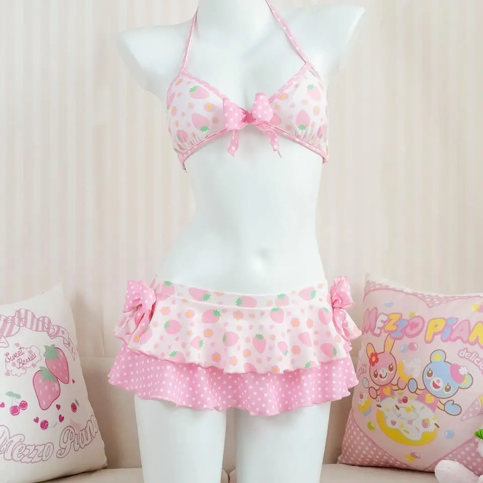 Y2k Summer Cute Pink Sweet Patchwork Sets Cute Bow Design Sexy Lace-up Style Bikini Swimsuit Beach Vaction Clothes 2025 New