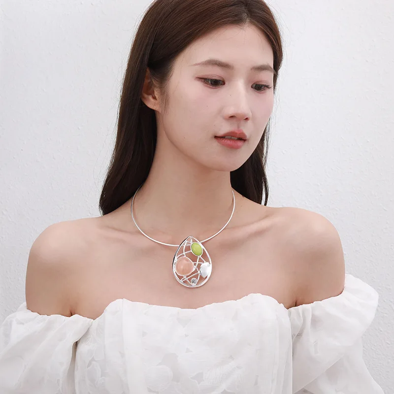 foreign trade necklace niche versatile water drop geometric pendant design collarbone chain collar European