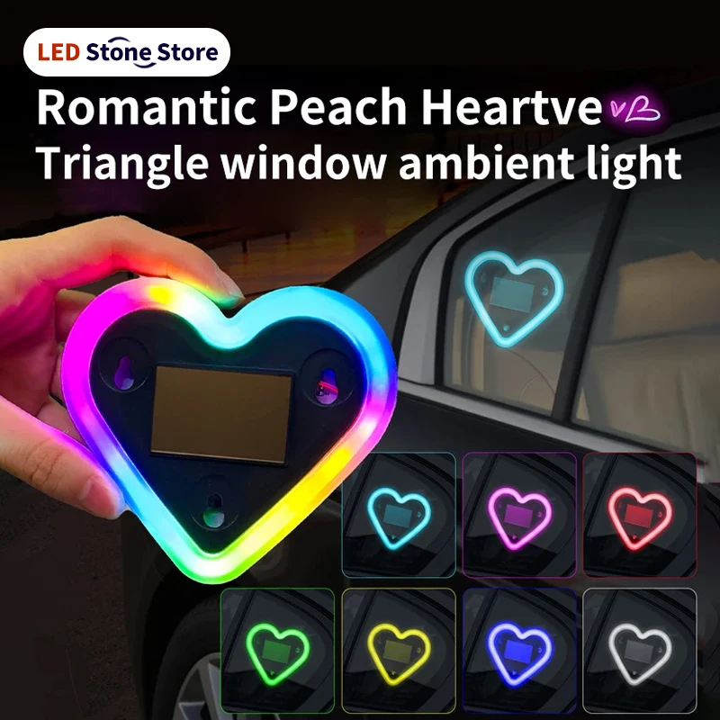 

Солнечный декоративный светильник Car Love Light: разноцветный светодиодный предупреждающий фонарь, треугольный светильник для окна автомобиля, атмосферная подсветка для заднего стекла