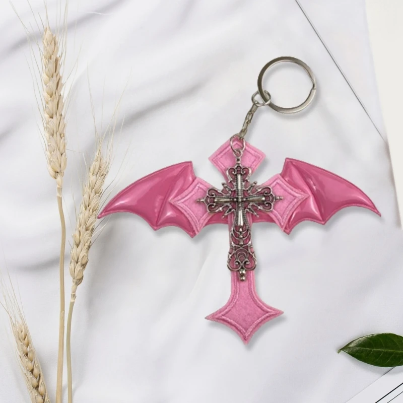 Multipurpose Retro Designs Fashion Winged Keyring Sturdy Handmade Crosses Pendant Accessory for Bags and Keys Use