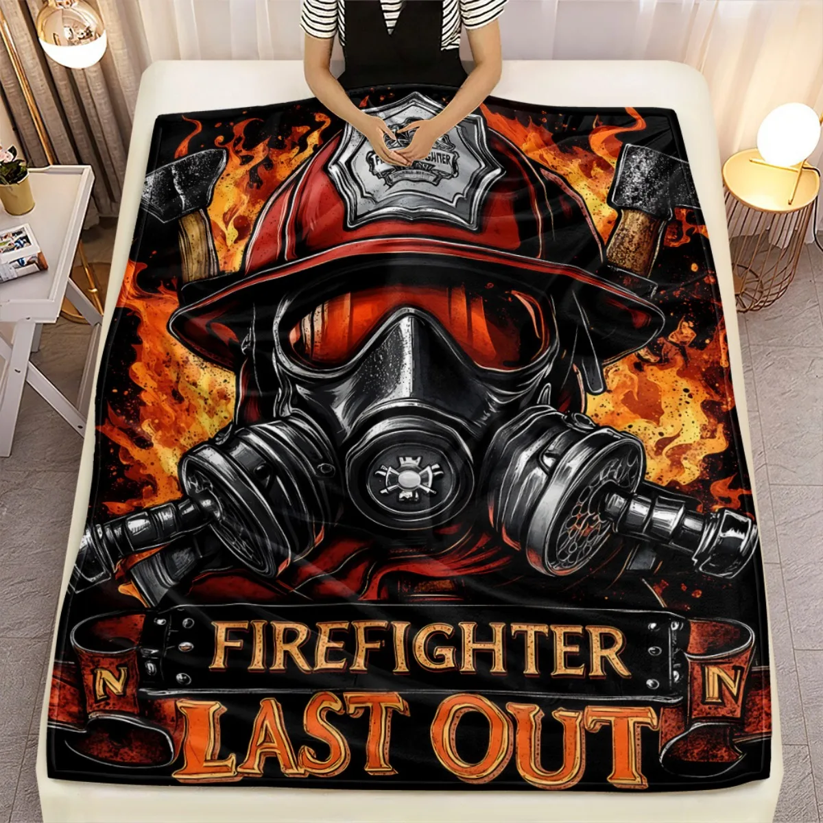Firefighter last out helmet gas mask blanket firefighter gift brave hero tribute blanket indoor outdoor blanket