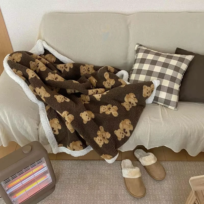 

Cutelife Cute Bear Brown Fluffy Woven Sofa Blanket Home Decor Comfort Bedspread Blanket Travel Winter Children's Soft Blankets