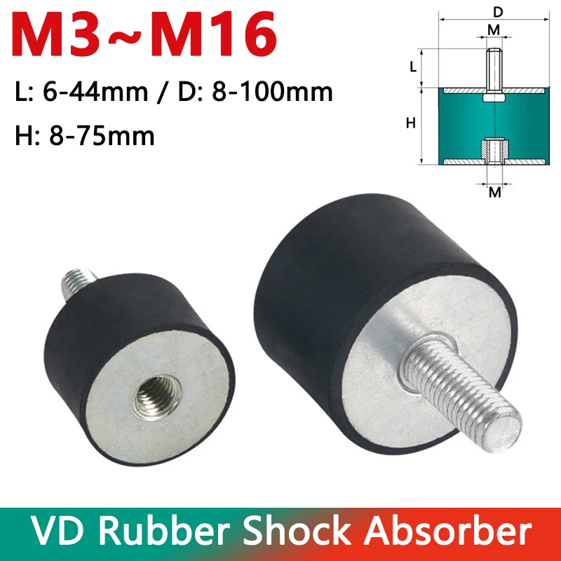 1pcs M3 M4 M5 M6 M8 M10 M12 M16 Male Female Thread Rubber Shock Absorber Crash Pad VD-Type Damper Anti Vibration Isolation Mount