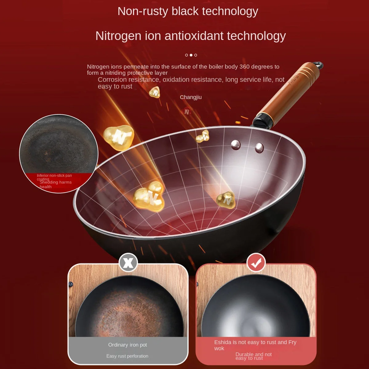 Iron pot home frying pan old-style flat frying pan without coating thickened induction cooker gas general