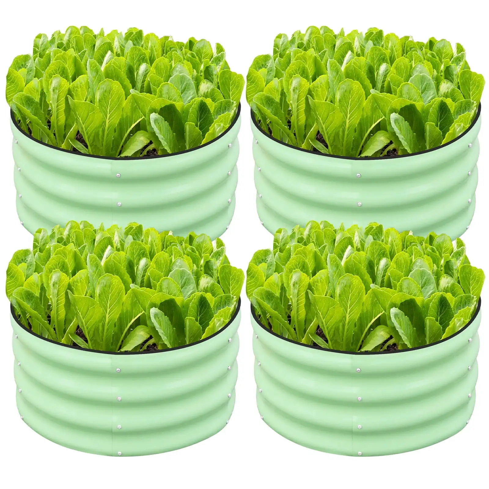 4‑Pack Galvanized Raised Garden Bed, 2×2×1ft Outdoor Planter Kit for Vegetables & Flowers, Green
