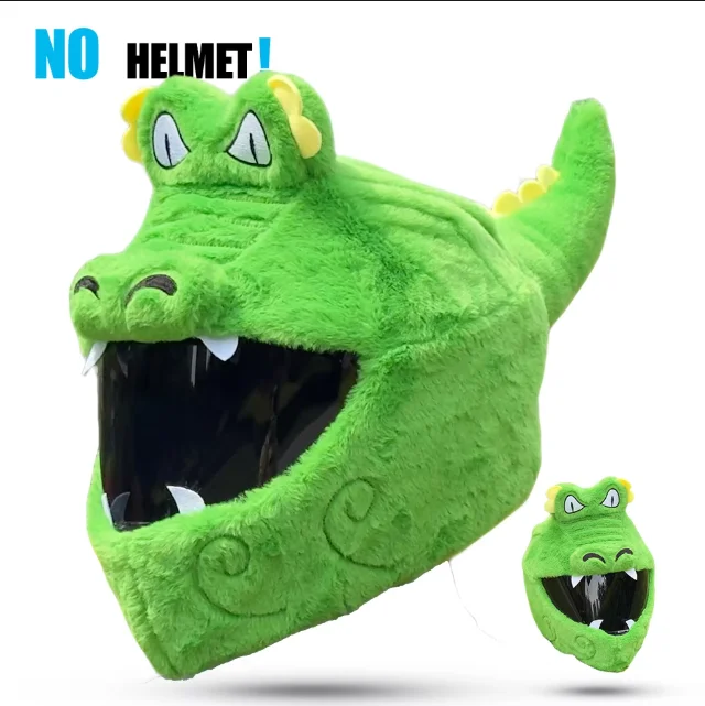 

Motorcycle Helmet Cartoon Plush Head Cover Green Cute Crocodile Head Cover Fun Decoration Moto Helmet Accessories Decoration