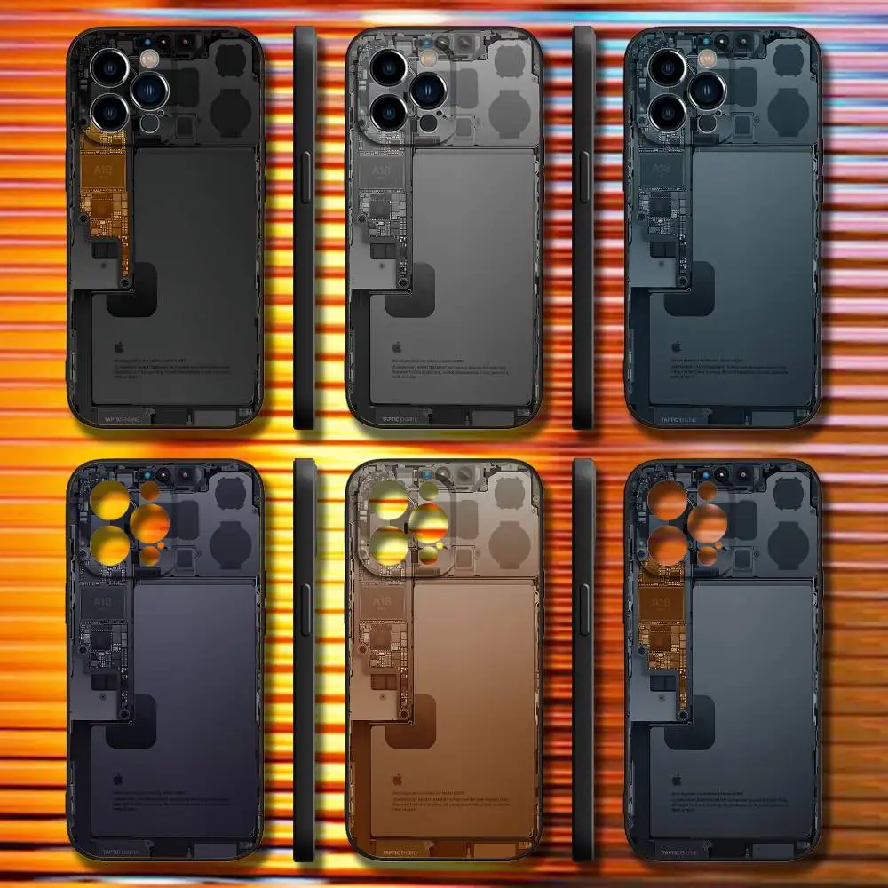 

Чехол для телефона с материнской платой процессора A18 для iPhone 17,16,15,14,13,12,11, Pro, Max, Plus, X, XS, SE4, E, Mini, мягкий черный чехол