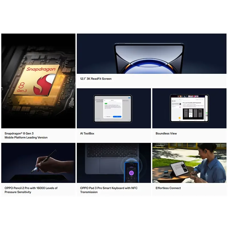 النسخة العالمية OPPO Pad3 Pro Tablet 12GB 256GB Snapdragon 8 Gen 3 12.1 "شاشة LCD 13MP كاميرا 9510mAh بطارية OPPO Pad 3 Pro #2
