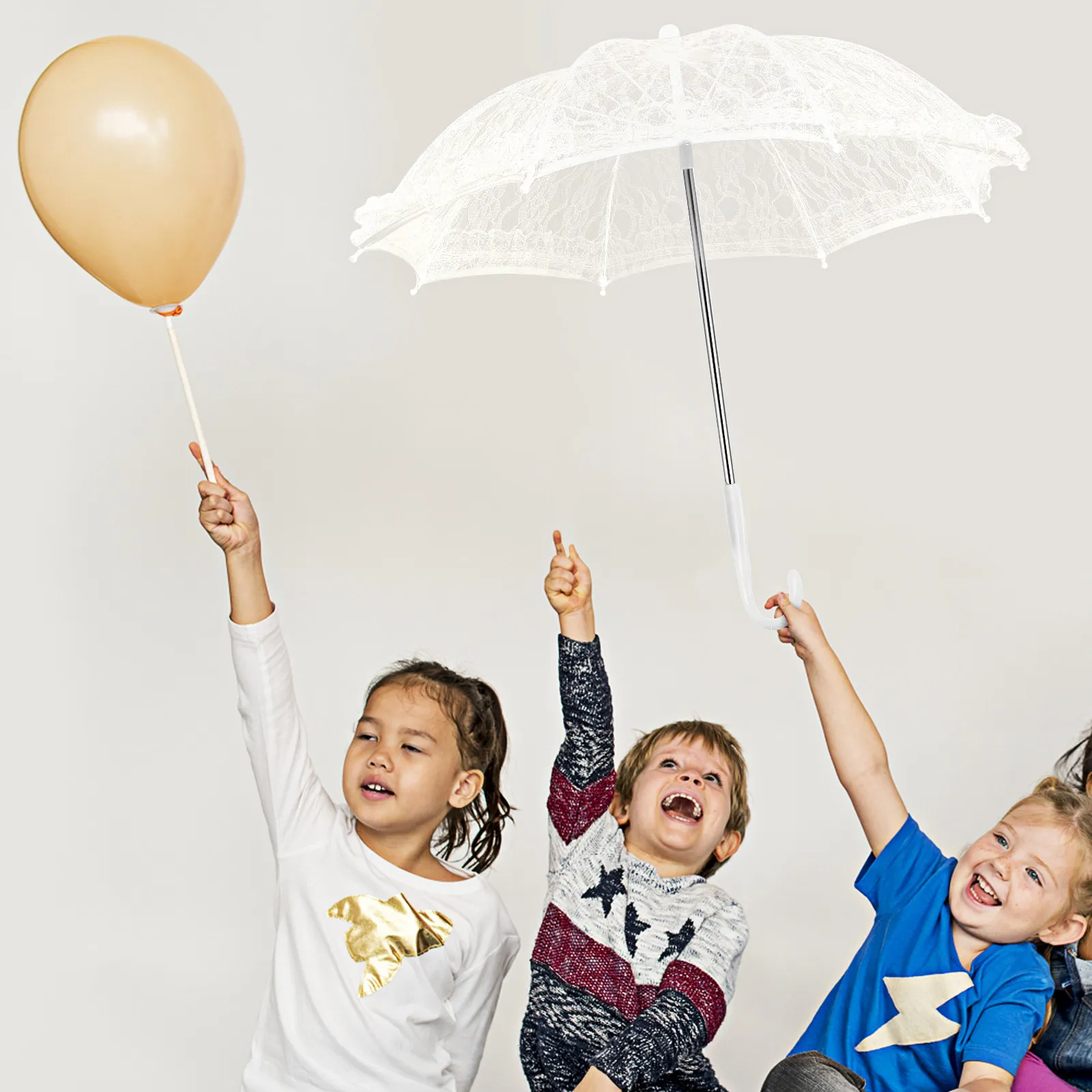 

1 Piece Mini Dance Decoration Umbrella White Lace Lightweight Parasol for Stage Performance Photo Prop Costume