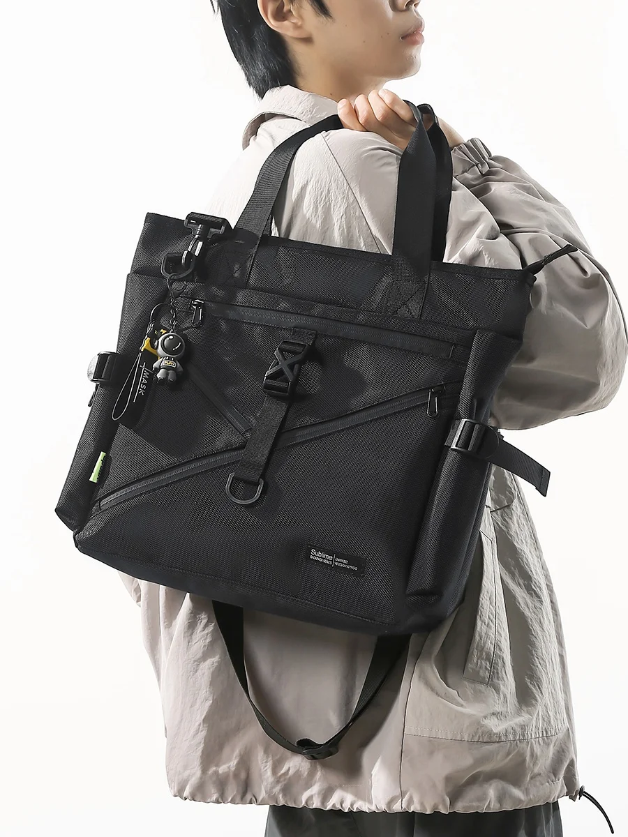 Large Capacity Crossbody Bag for Men Student Tutoring Class Bag Street Style Single Shoulder Sling Bag Handheld Bag