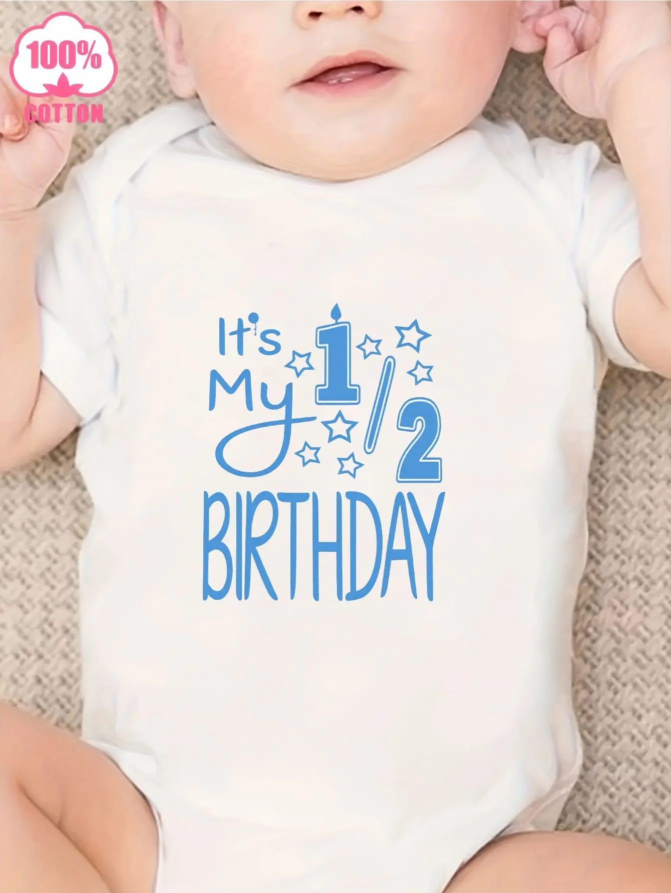 Baby Pure Half-Year Birthday Theme Romper Cute Baby 12 Year Old Commemorative Outfit Comfortable Breathable Children'S Jumpsuit,