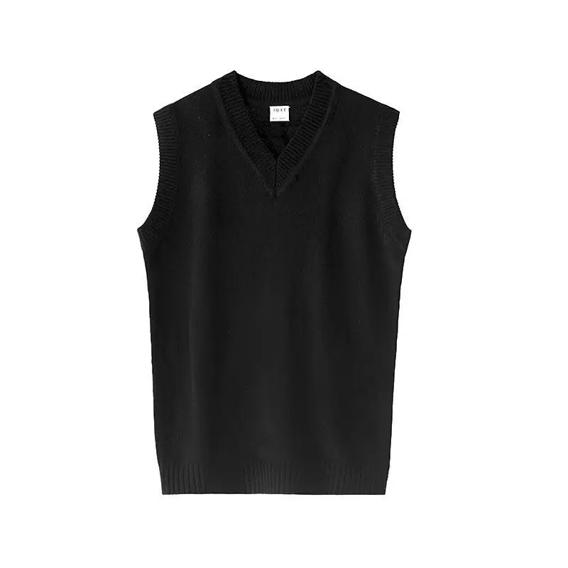 2023 New Autumn Acrylic Men's Sweater Vest V-neck Pullover Korean Solid Color Loose Casual Black Knitted Sweater Vest for Men